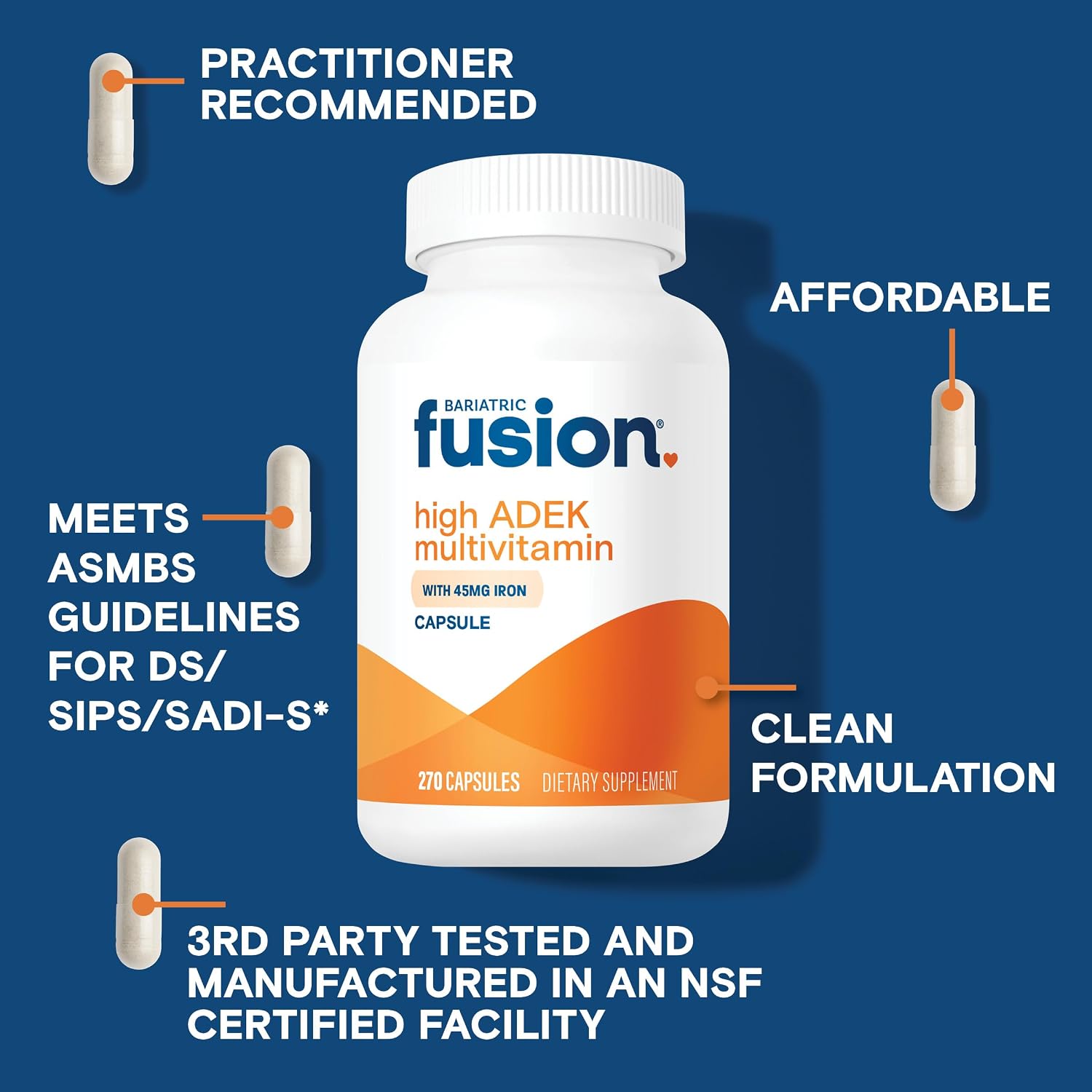 Bariatric Fusion High ADEK Multivitamínico con Hierro - 1080 Cápsulas (Suministro para 1 Año)