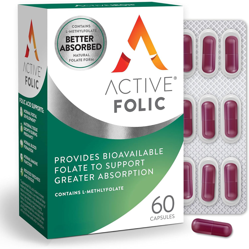 Active Folic Acid Supplement - Ácido Fólico Activo 400mcg, L-Metilfolato (Quatrefolic), 60 Cápsulas