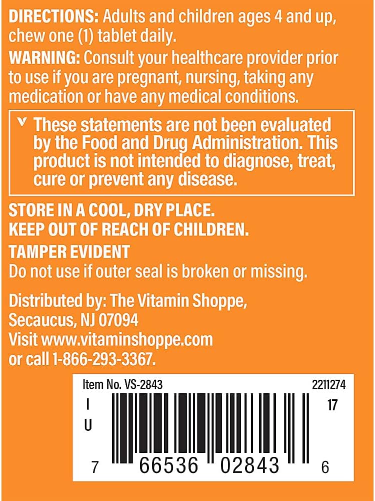 The Vitamin Shoppe Chewable Zinc with Vitamin C - Immune Defense | Raspberry Flavor | 60 Chewables