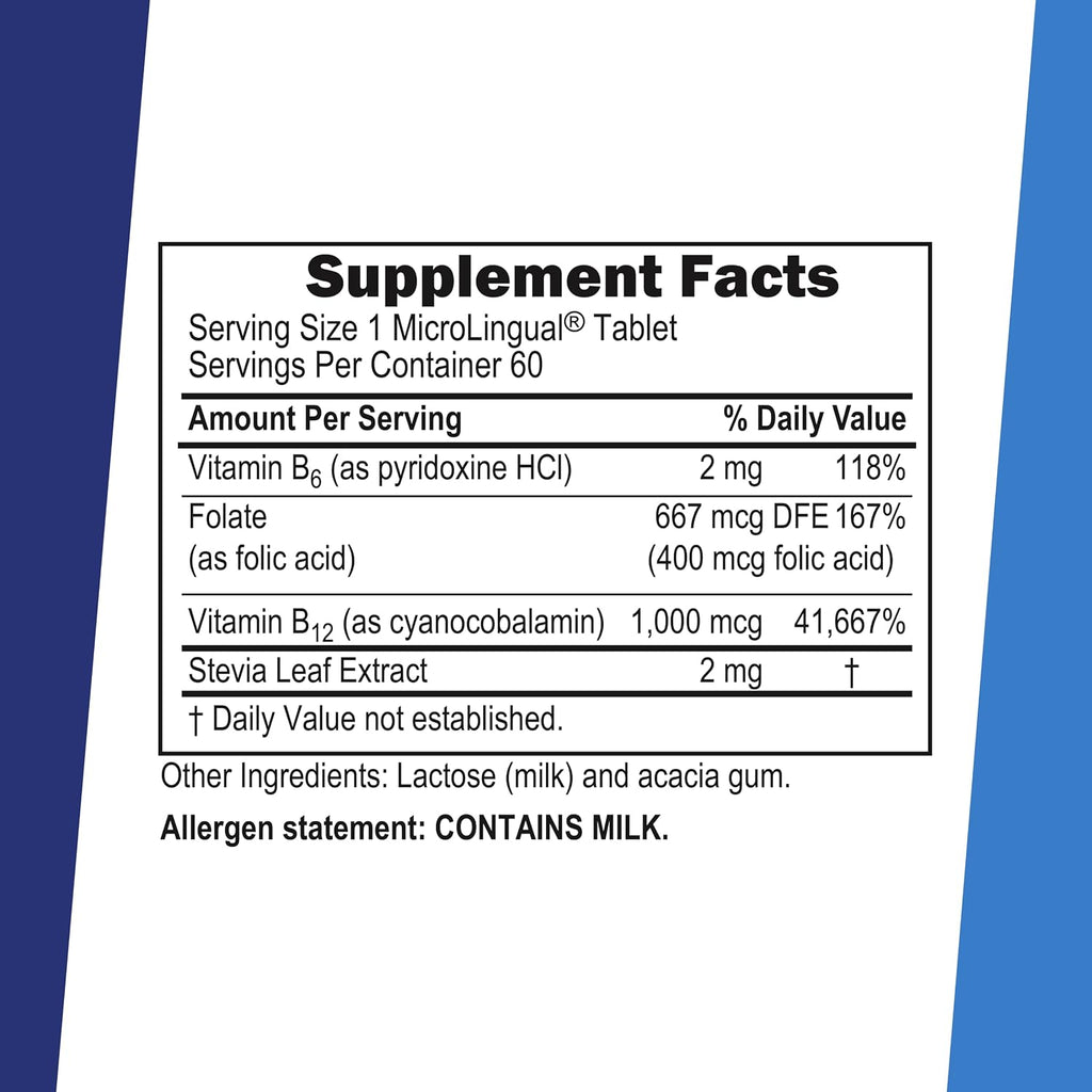 Superior Source Vitamina B12 Cianocobalamina 1000 mcg, B6, Ácido Fólico 400 mcg Sin Inyecciones - 60 Comprimidos Sublinguales