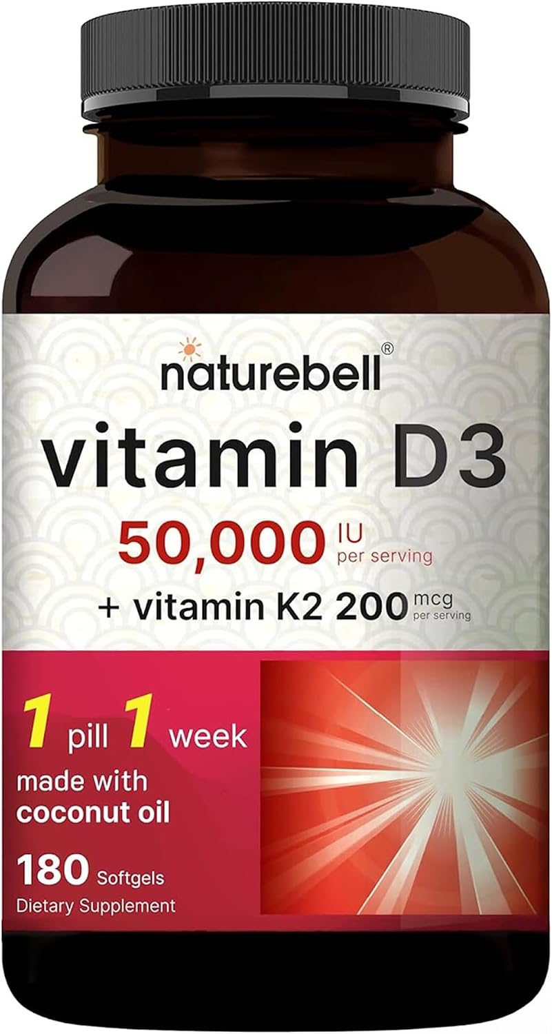 NatureBell Vitamina D3 50.000 UI con Vitamina K2 200 mcg - 180 Cápsulas Blandas