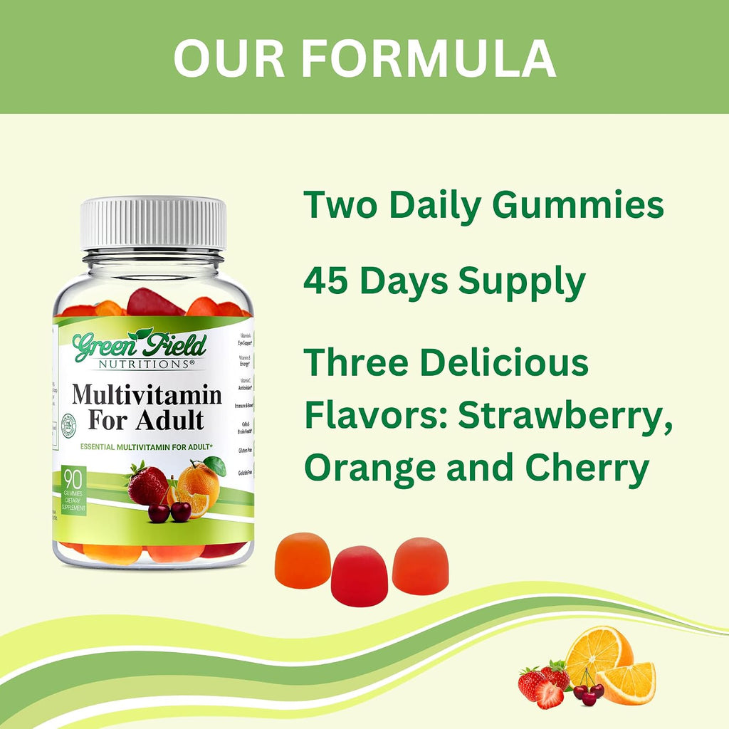 Greenfield Nutritions Gominolas Multivitamínicas Halal para Adultos - Sin Gelatina con Vitamina D3, B6, B12, Zinc y C - 90 Gominolas