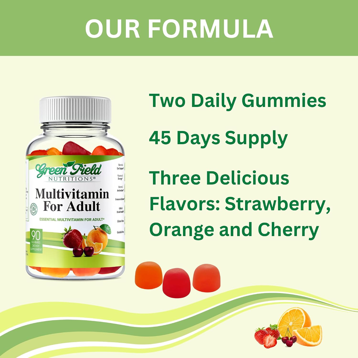 Greenfield Nutritions Gominolas Multivitamínicas Halal para Adultos - Sin Gelatina con Vitamina D3, B6, B12, Zinc y C - 90 Gominolas