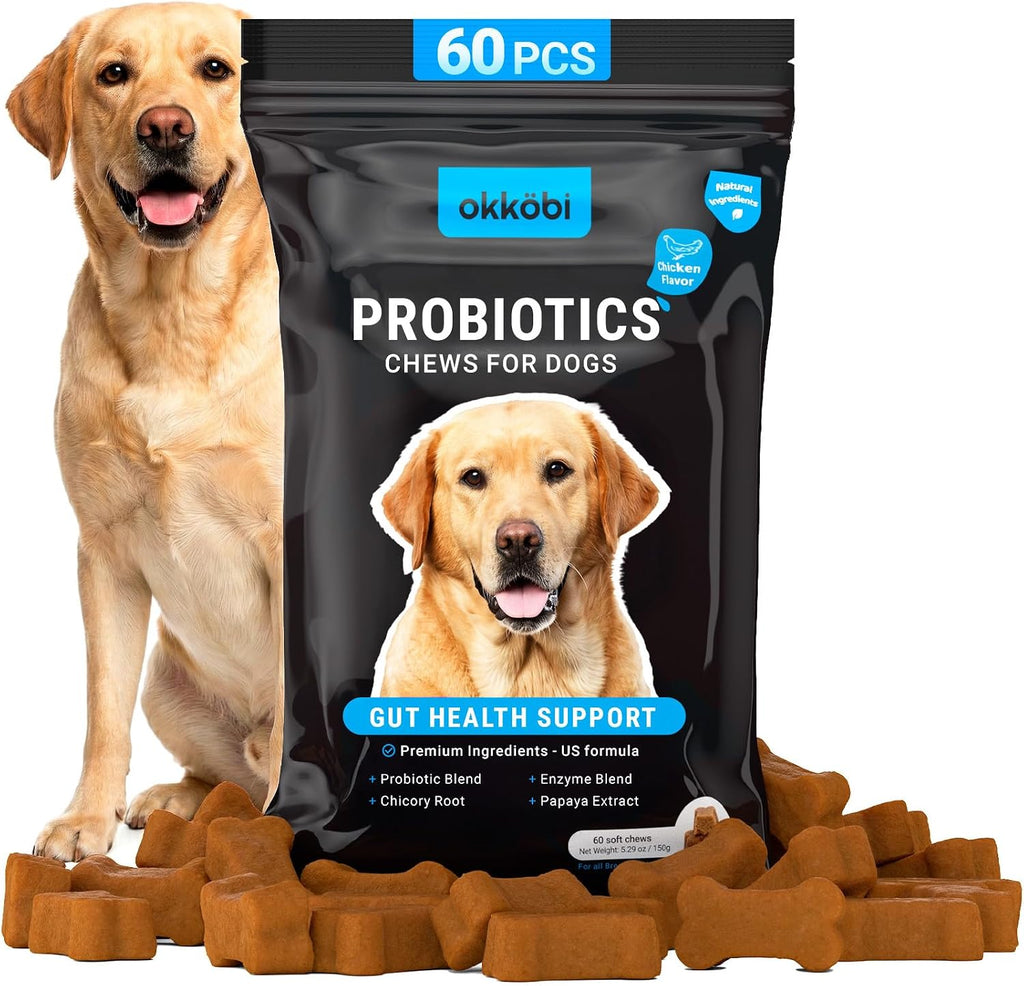 Probióticos para perros en masticables - 60 unidades - Apoyo digestivo y salud intestinal - Sabor a ternera