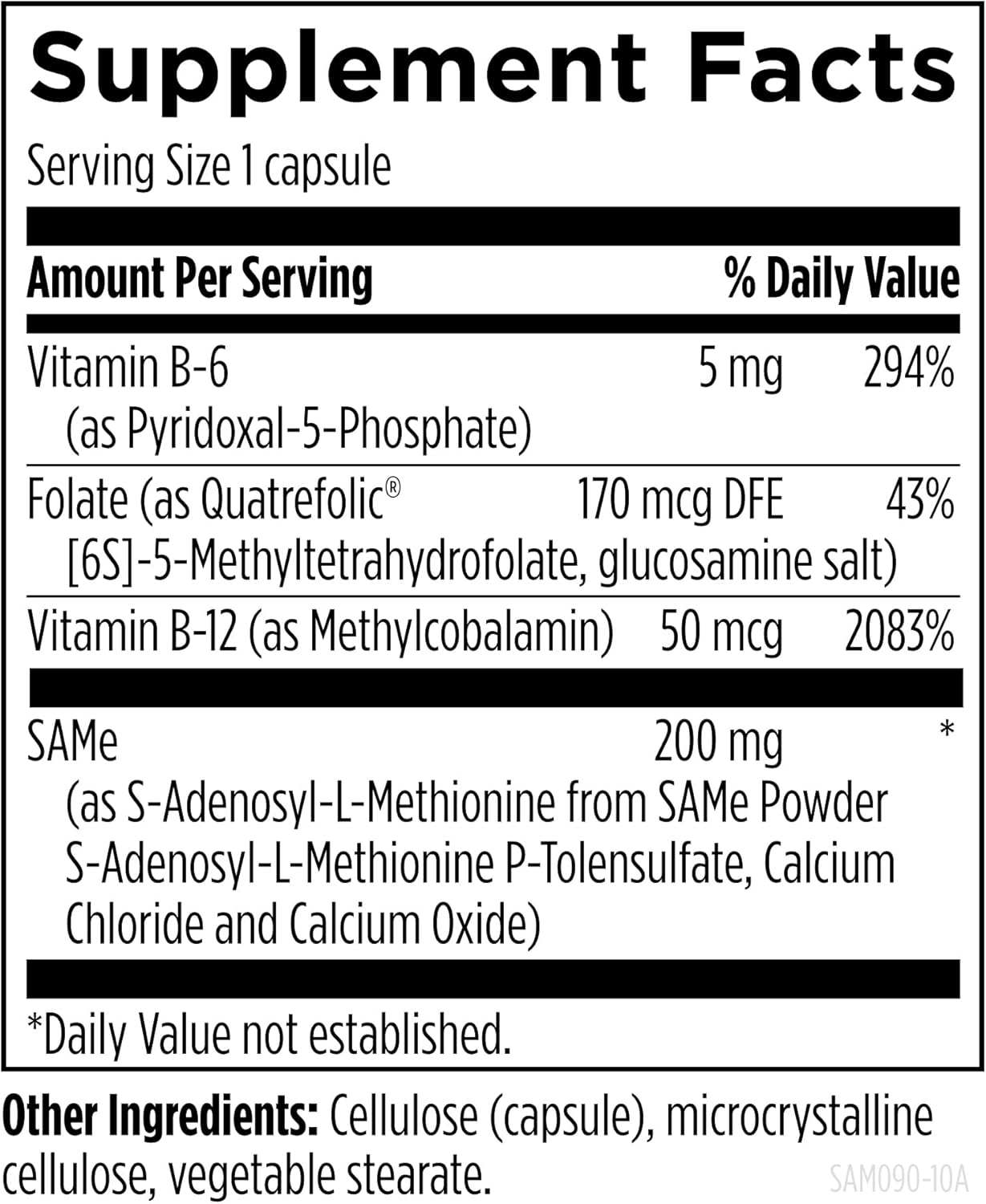 Designs for Health SAMe con B6, B12 y 5-MTHF Cápsulas - 200mg S-Adenosilmetionina con Folato (5-MTHF) + Vitamina B12 - No-GMO y Sin Gluten (90 Cápsulas)