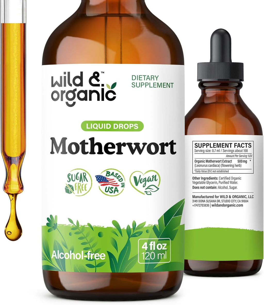 Wild & Organic Tintura de Agripalma - Apoyo Femenino, Calma y Buen Humor - Gotas de Extracto de Agripalma - Suplemento Vegano, Sin Azúcar ni Alcohol - 60 ml