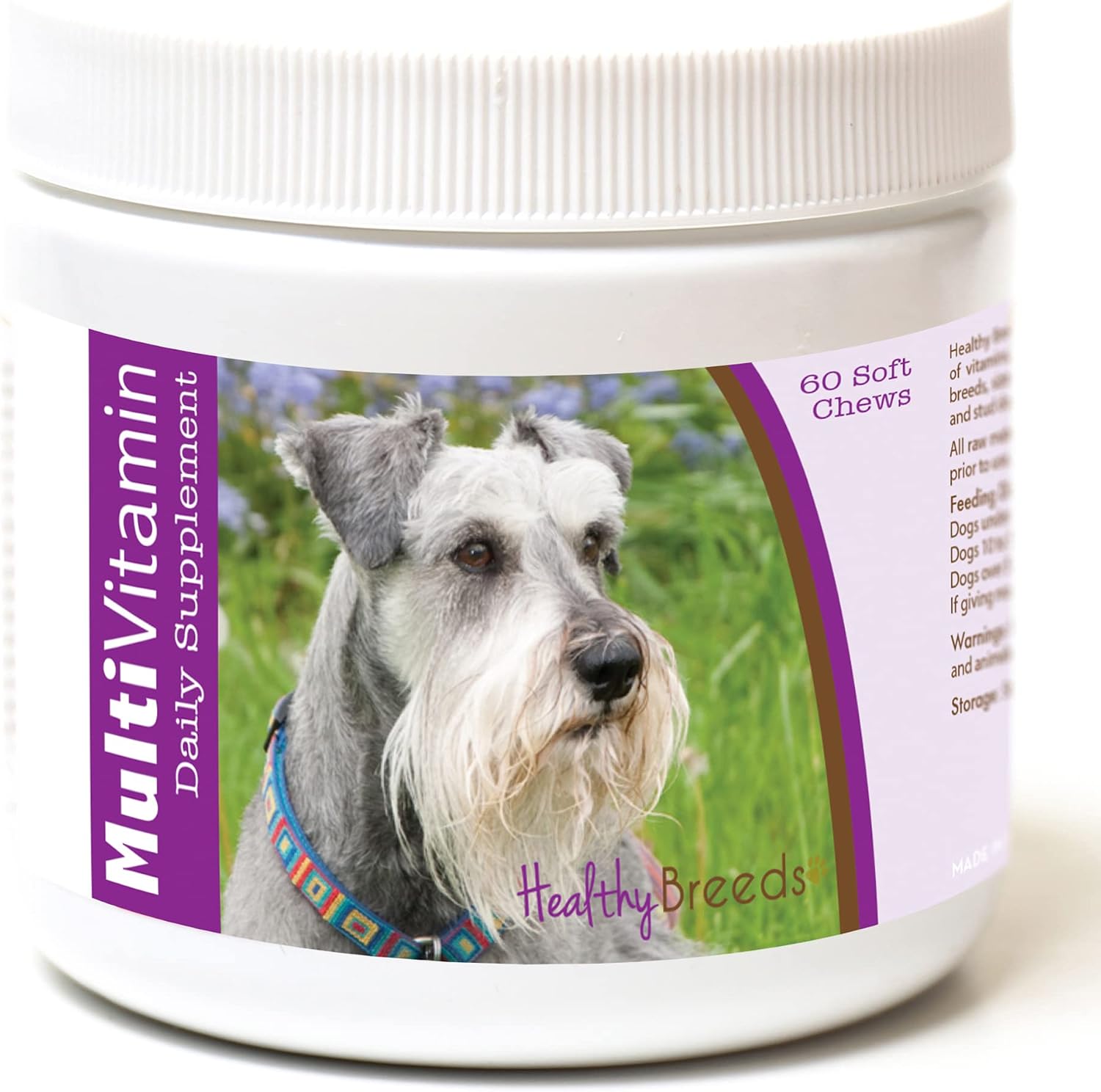 Healthy Breeds Multivitamínico para Perros - Miniature Schnauzer - 60 Chews Blandos Sabor Bacon