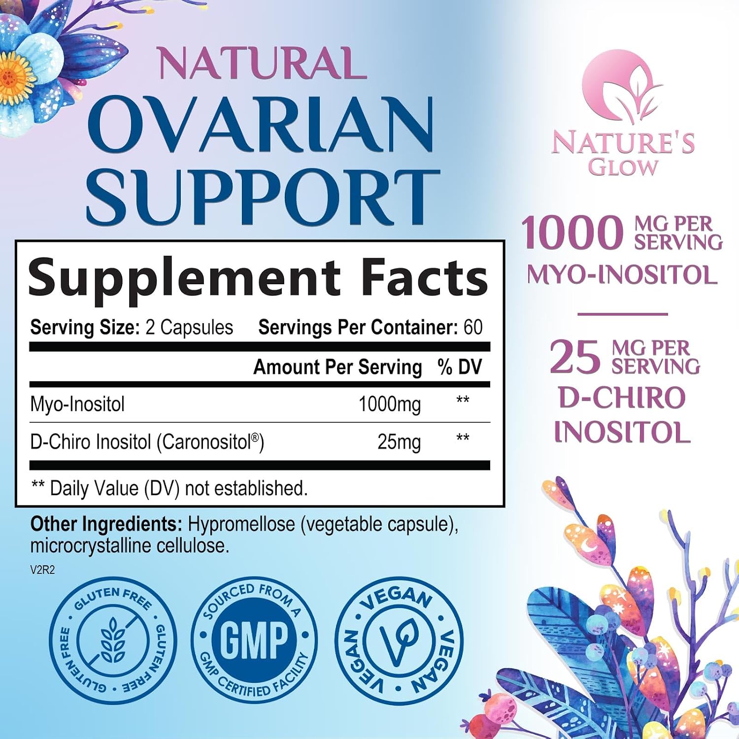 Nature's Glow Myo-Inositol & D-Chiro Inositol 1025 mg (40:1) - 120 Cápsulas Veganas