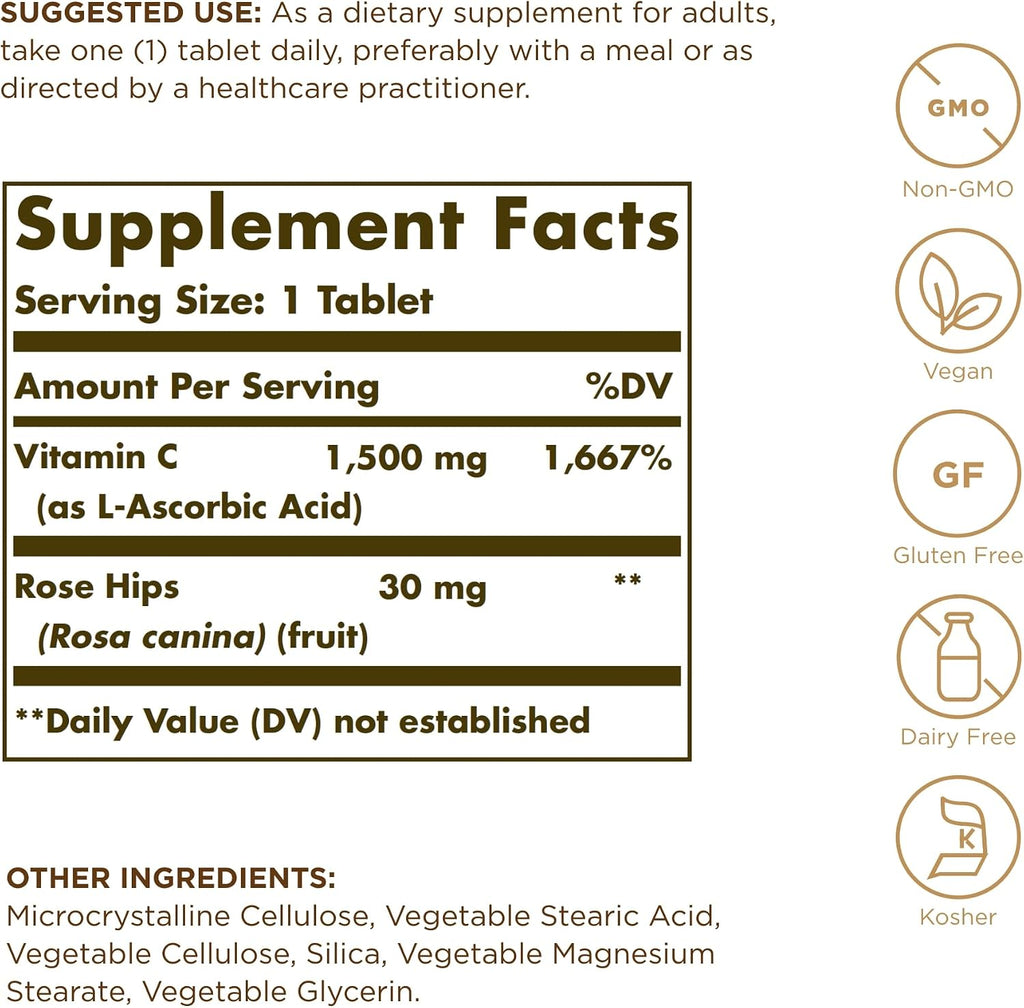 Solgar Vitamina C 1500 mg con Rosa Mosqueta – 90 Comprimidos