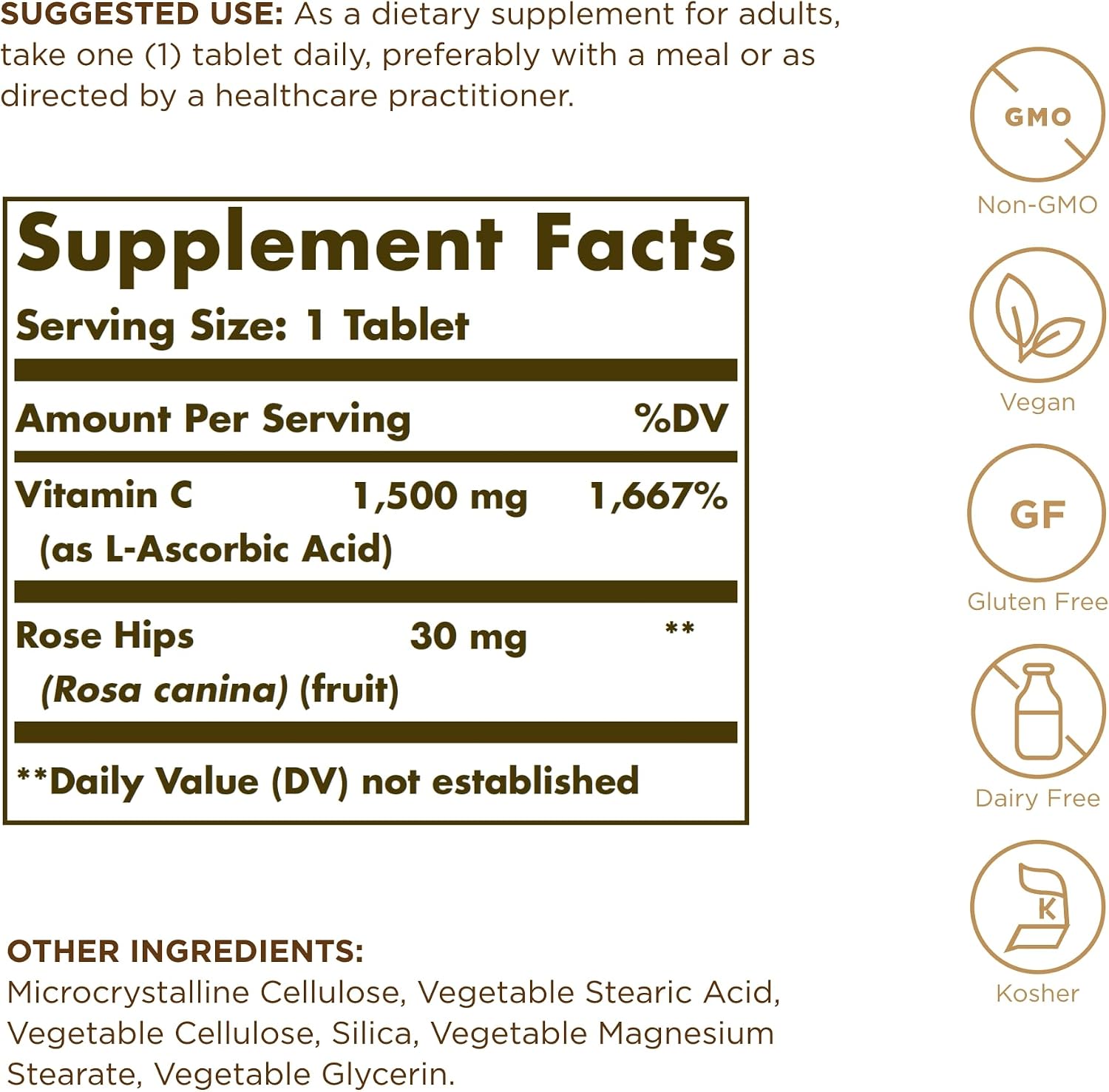 Solgar Vitamina C 1500 mg con Rosa Mosqueta – 90 Comprimidos