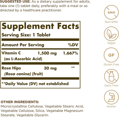 Solgar Vitamina C 1500 mg con Rosa Mosqueta – 90 Comprimidos – Image 2