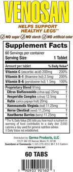 Germa Venosan Complemento Alimenticio - Alivia la Pesadez y Fortalece las Paredes Venosas - 60 Comprimidos