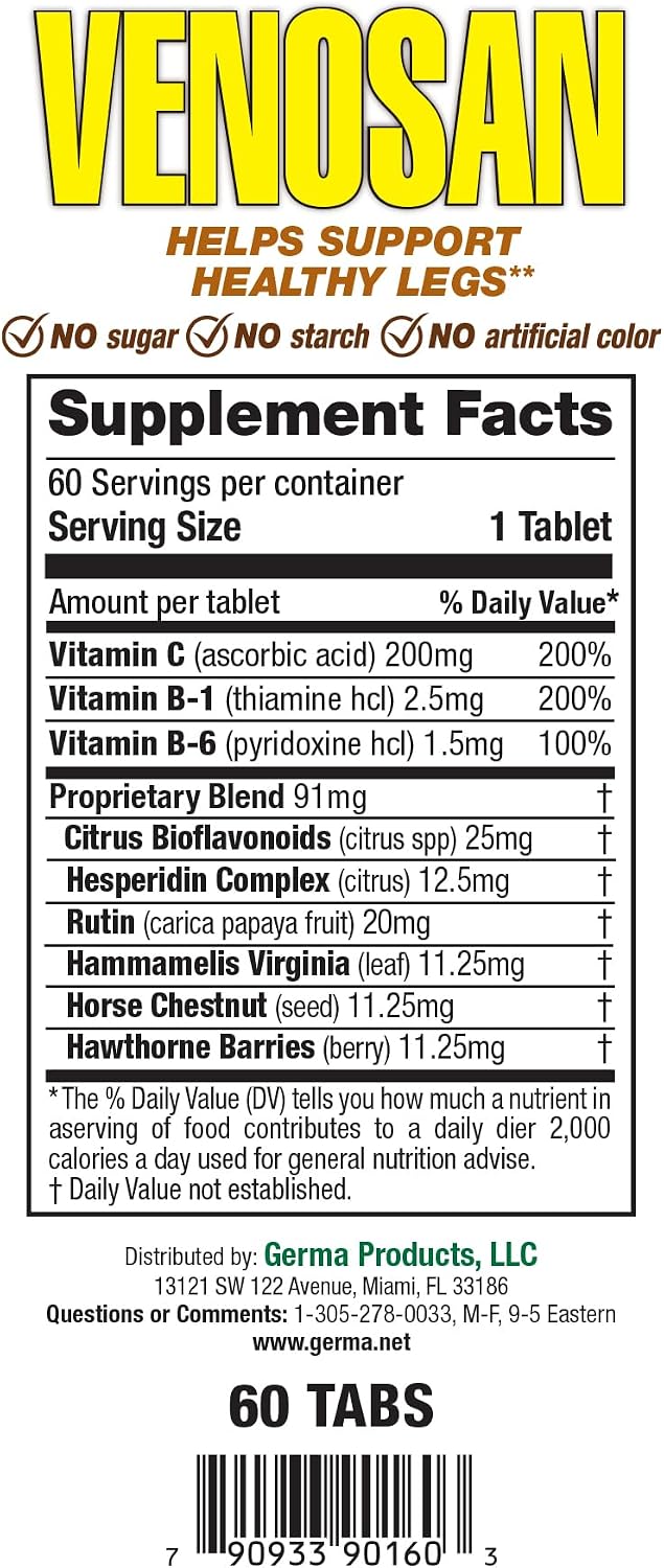 Germa Venosan Complemento Alimenticio - Alivia la Pesadez y Fortalece las Paredes Venosas - 60 Comprimidos