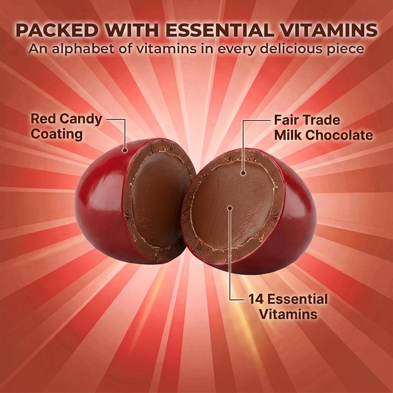 Good Day Chocolate Multivitamínico Completo para Niños – Suplemento Diario con Vitaminas A, B6, B12, C, D, E, Folato y Biotina, Chocolate de Comercio Justo y Sin OGM, 50 Piezas
