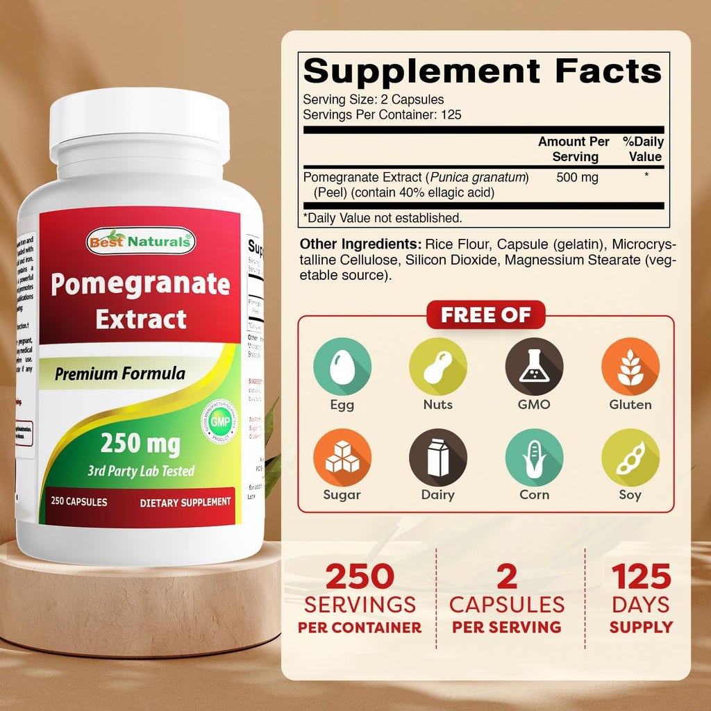 Best Naturals Extracto de Granada 250 mg 250 Cápsulas