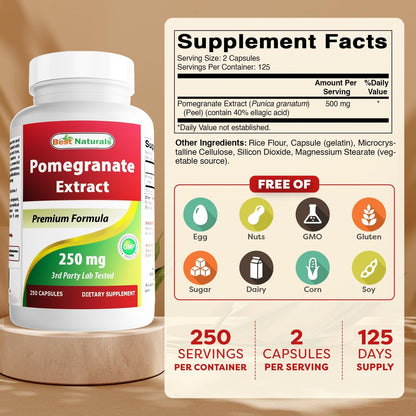 Best Naturals Extracto de Granada 250 mg 250 Cápsulas – Image 2