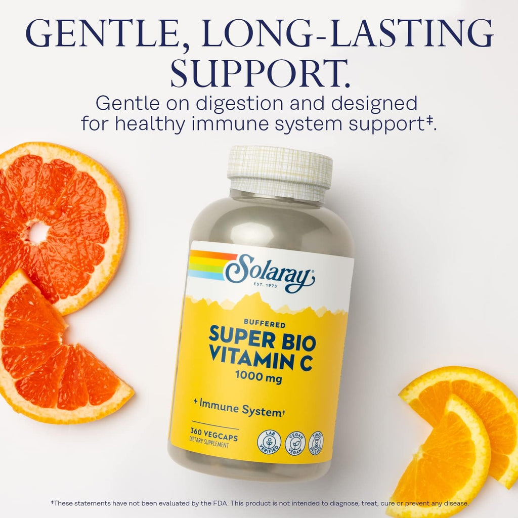 Solaray Super Bio Vitamina C Amortiguada 1000 mg – Liberación en Dos Fases con Bioflavonoides – 360 Cápsulas