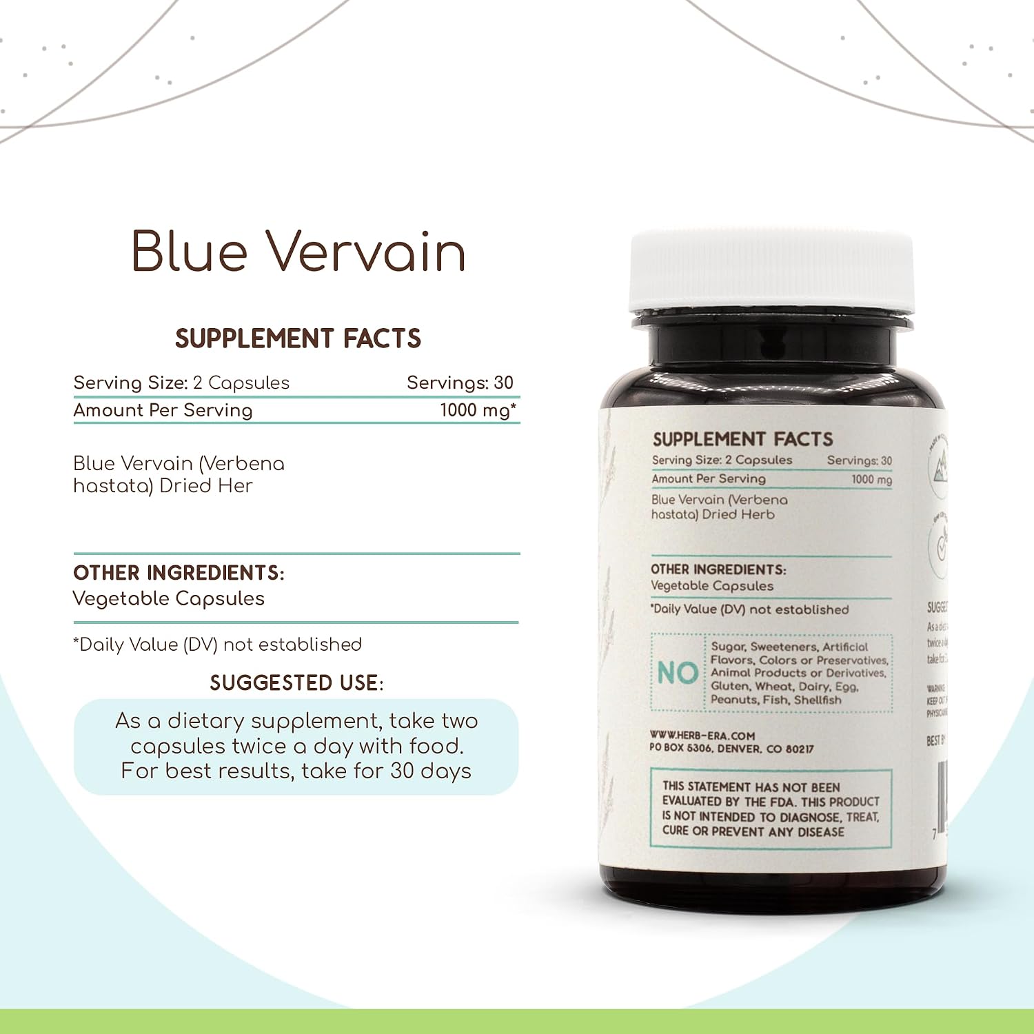 Blue Vervain (Verbena Hastata) 60 Cápsulas, 500 mg - HerbEra