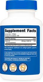 Nutricost Vitamina D3 1000 UI - 240 Cápsulas Blandas
