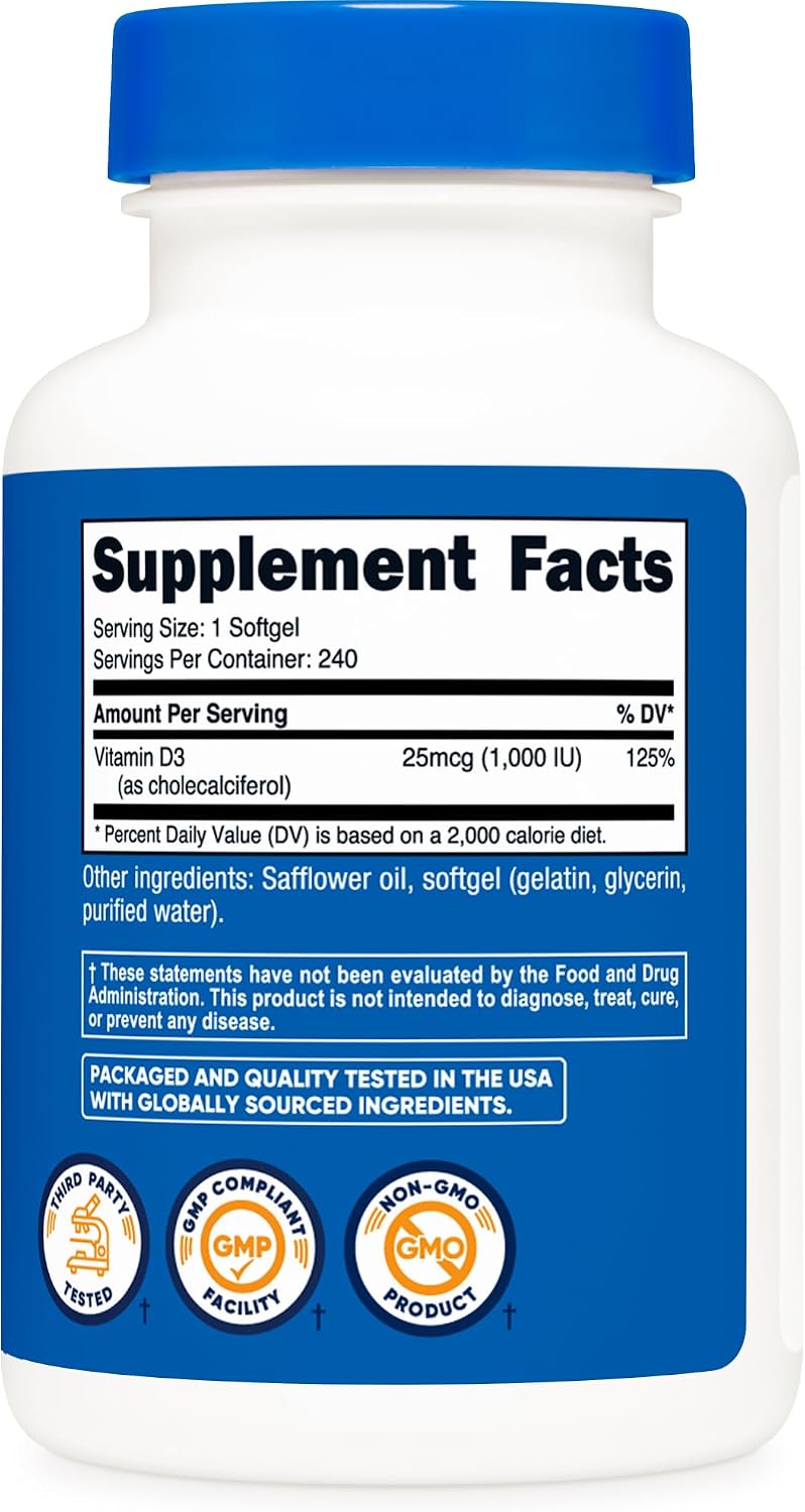 Nutricost Vitamina D3 1000 UI - 240 Cápsulas Blandas