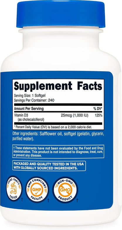 Nutricost Vitamina D3 1000 UI - 240 Cápsulas – Mujeres embarazadas o lactantes: consultar con el médico – Image 5