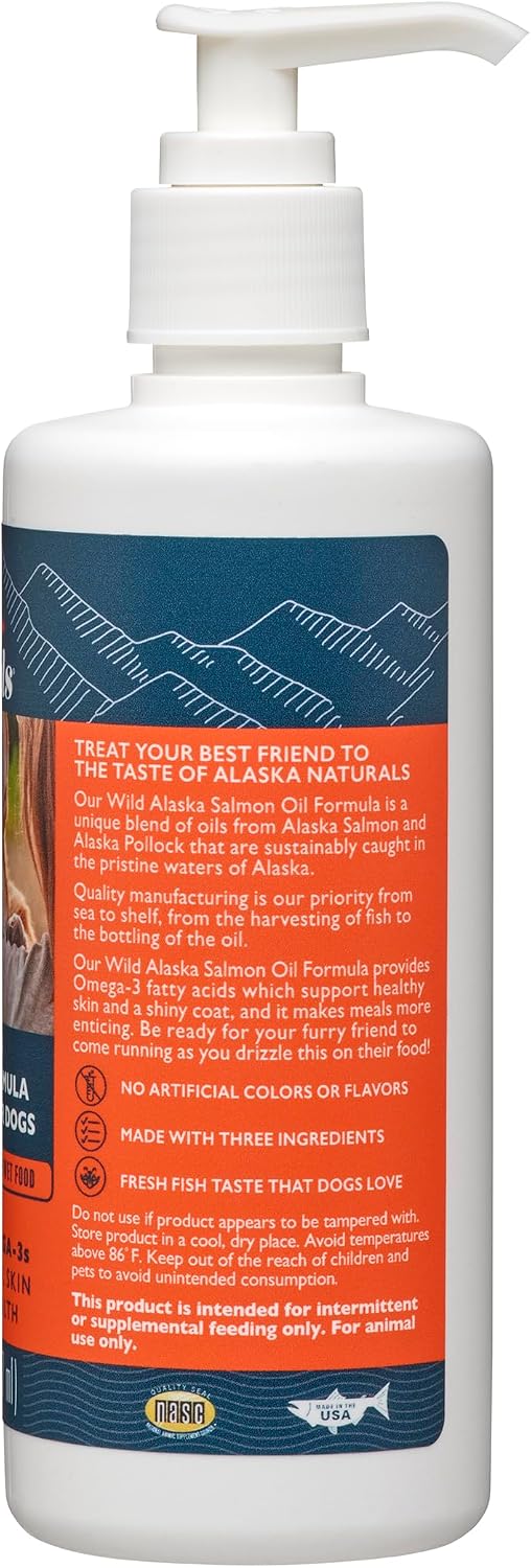 Alaska Naturals – Wild Alaskan Salmon Oil Formula for Dogs – Supplement with Omega 3 EPA & DHA – Healthy Skin and Shiny Coat – 236ml with Pump Dispenser