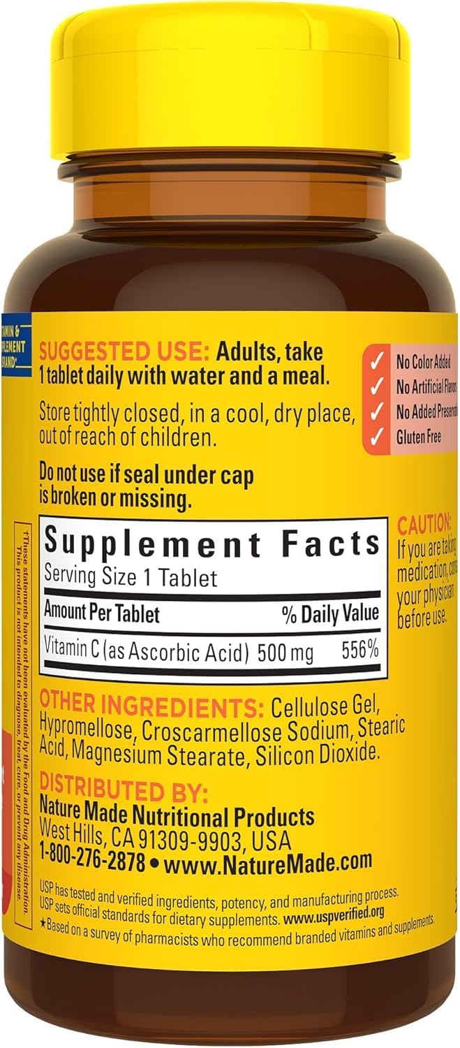 Nature Made Vitamina C 500 mg Caplets, 300 Caplets (3 Envases de 100)