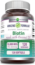 Amazing Formulas Biotina 10000 mcg con Aceite de Coco Virgen Extra - 120 Cápsulas