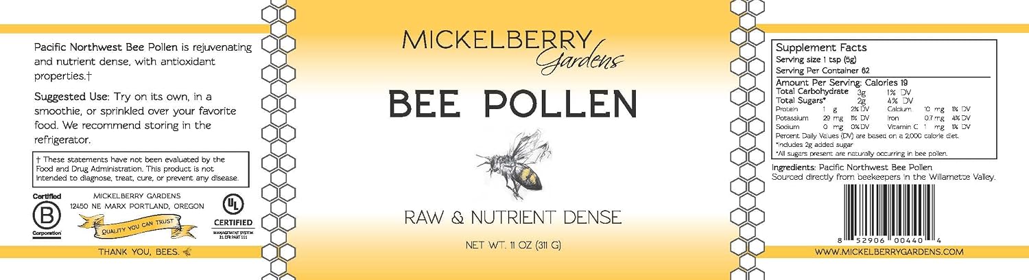 Mickelberry Gardens Polen de Abeja Crudo 311g - Superalimento Proteico