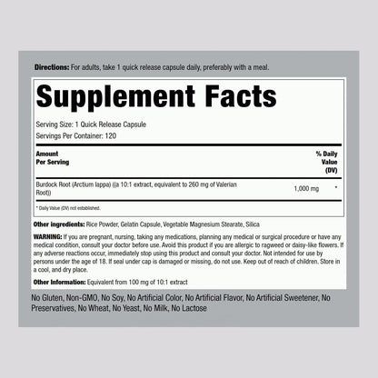 Piping Rock Cápsulas de Raíz de Bardana | 120 Unidades | Suplemento Herbal | Extracto Concentrado | Sin Gluten, No GMO – Image 2