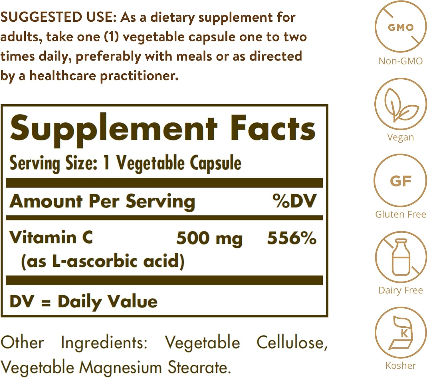Solgar Vitamina C 500 mg, 100 Cápsulas Vegetales - Apoyo Inmunológico y Antioxidante