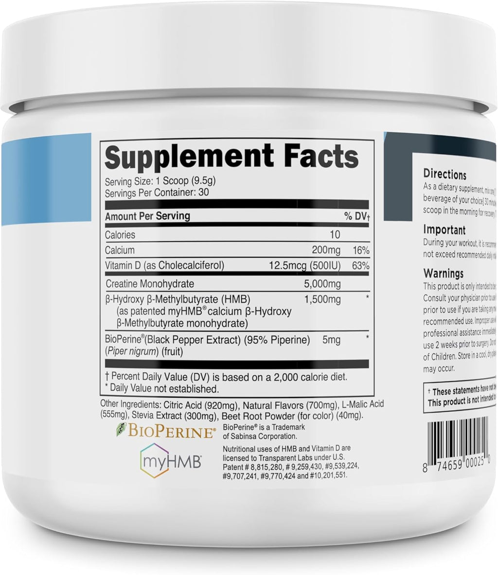 Transparent Labs Creatine HMB - Creatina Monohidrato con HMB, Fresa Limón (30 dosis)