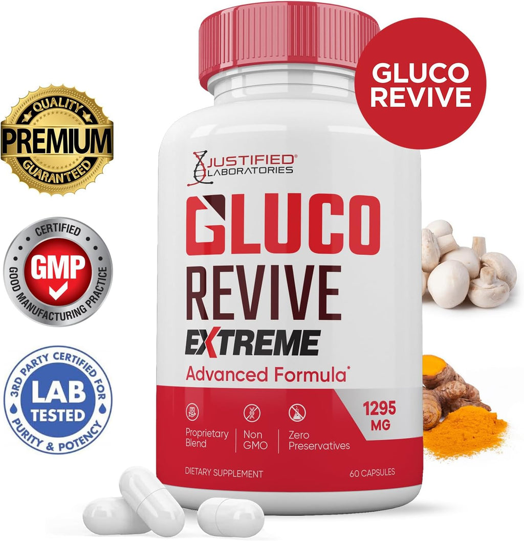 Gluco Revive Extreme 1295mg – Suplemento Herbal (3 Pack, 180 Cápsulas)