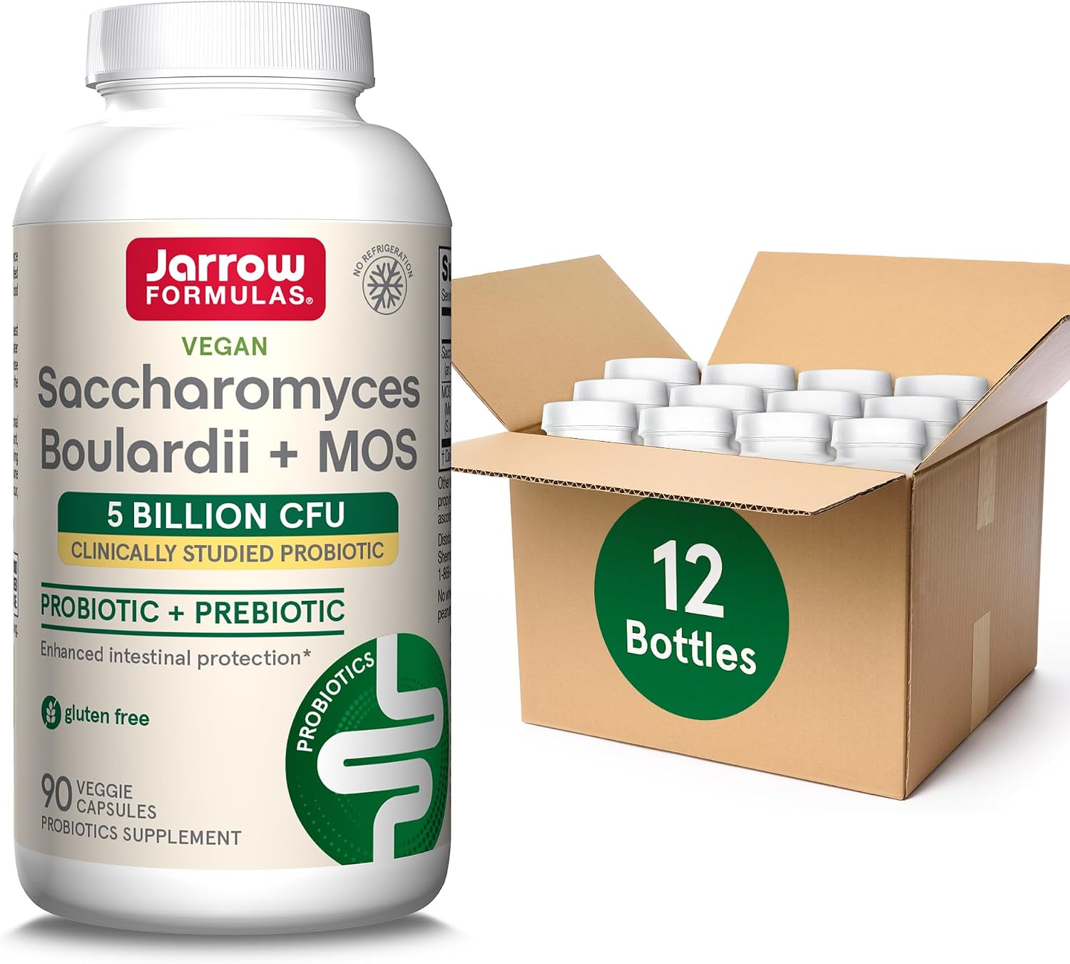 Jarrow Formulas Saccharomyces Boulardii + MOS - 5 Mil Millones de Organismos Viables - 90 Cápsulas Veganas de Liberación Retardada (2 Envases)