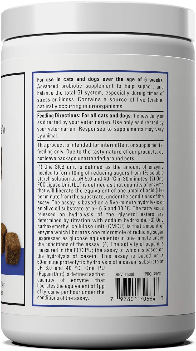 Protegrity GI Probióticos para Perros y Gatos, 45 Masticables Suaves