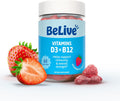 BeLive Gominolas de Vitamina D3 y B12 - 60 uds, Sabor Fresa