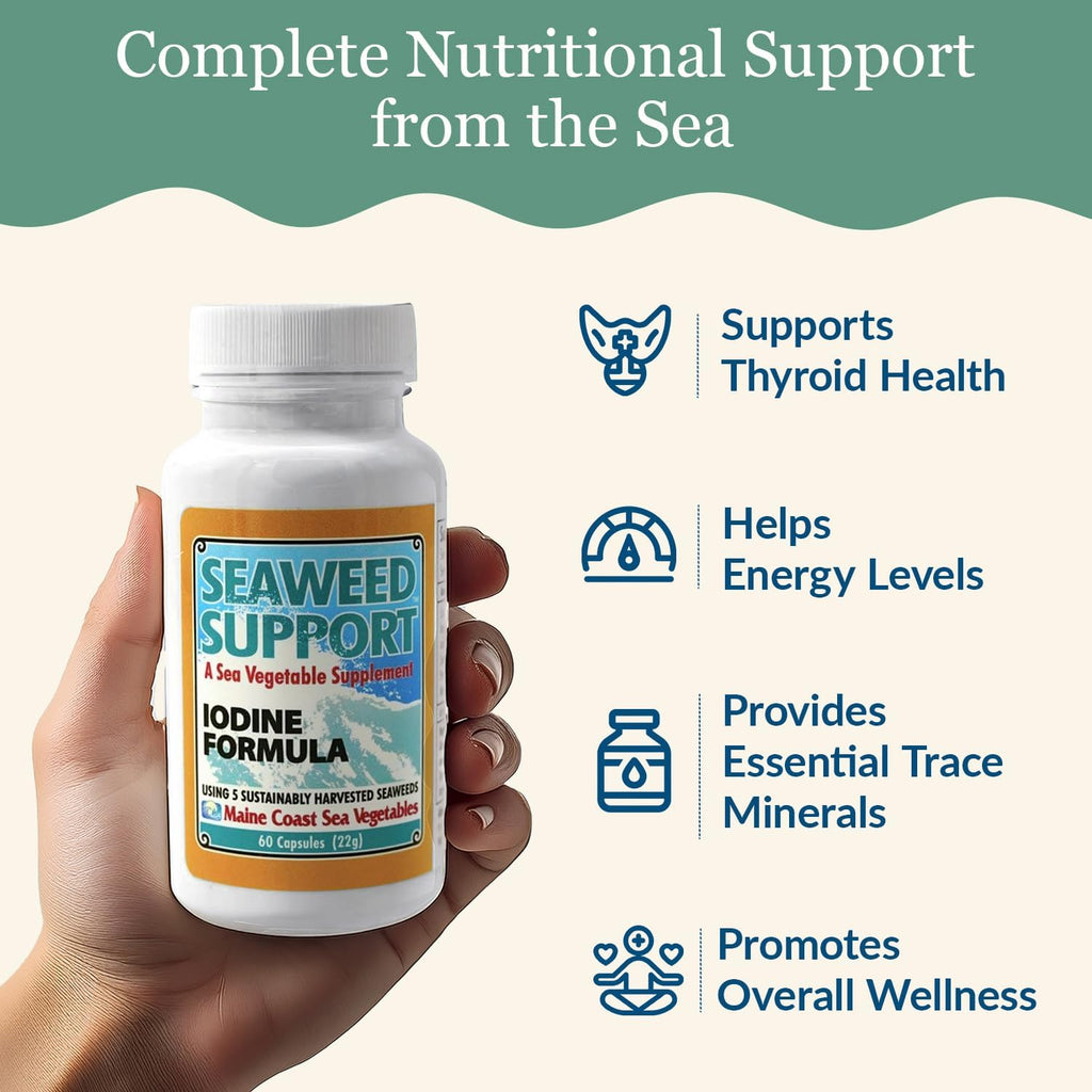 Maine Coast Sea Vegetables Seaweed Support Fórmula de Yodo | Fuente de Yodo de Algas Marinas | Suplemento Diario de Yodo | Mezcla Orgánica de Alaria, Rockweed, Sea Lettuce, Dulse y Bladderwrack | 60 Cápsulas