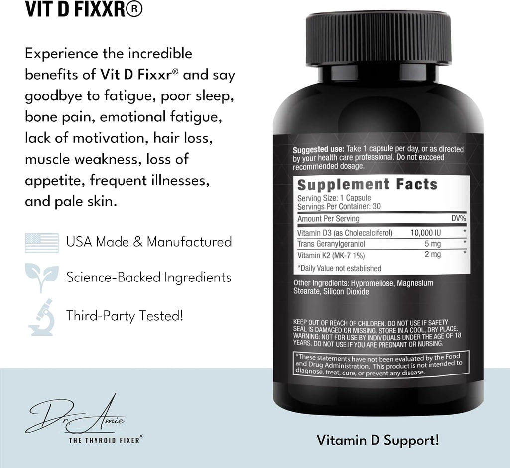 VIT D by Dr. Amie | Vitamina D3 10.000 UI con K1, K2 y geranylgeraniol | 30 Cápsulas