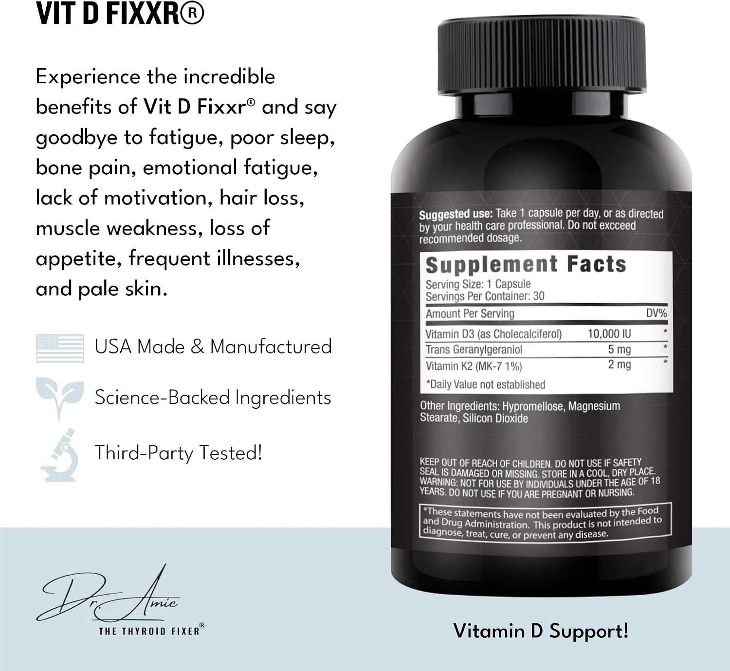 VIT D by Dr. Amie | Vitamina D3 10.000 UI con K1, K2 y geranylgeraniol | 30 Cápsulas