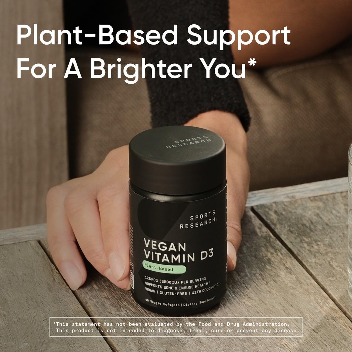 Sports Research Vitamina D3 Vegana 5000 IU (125 mcg) con Aceite de Coco - 60 Softgels