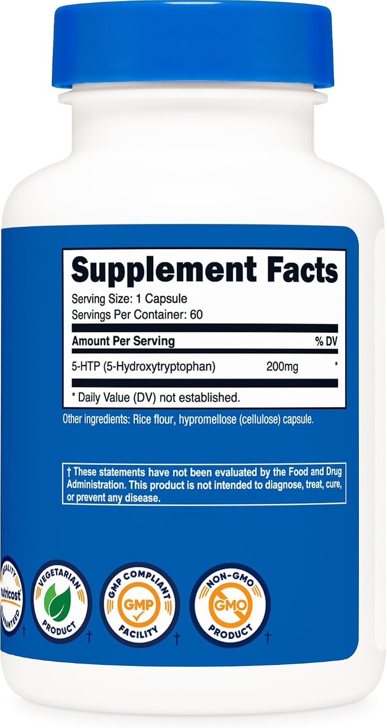 Nutricost 5-HTP 200mg, 60 Cápsulas Vegetarianas (5-Hidroxitriptófano) - No GMO y Sin Gluten