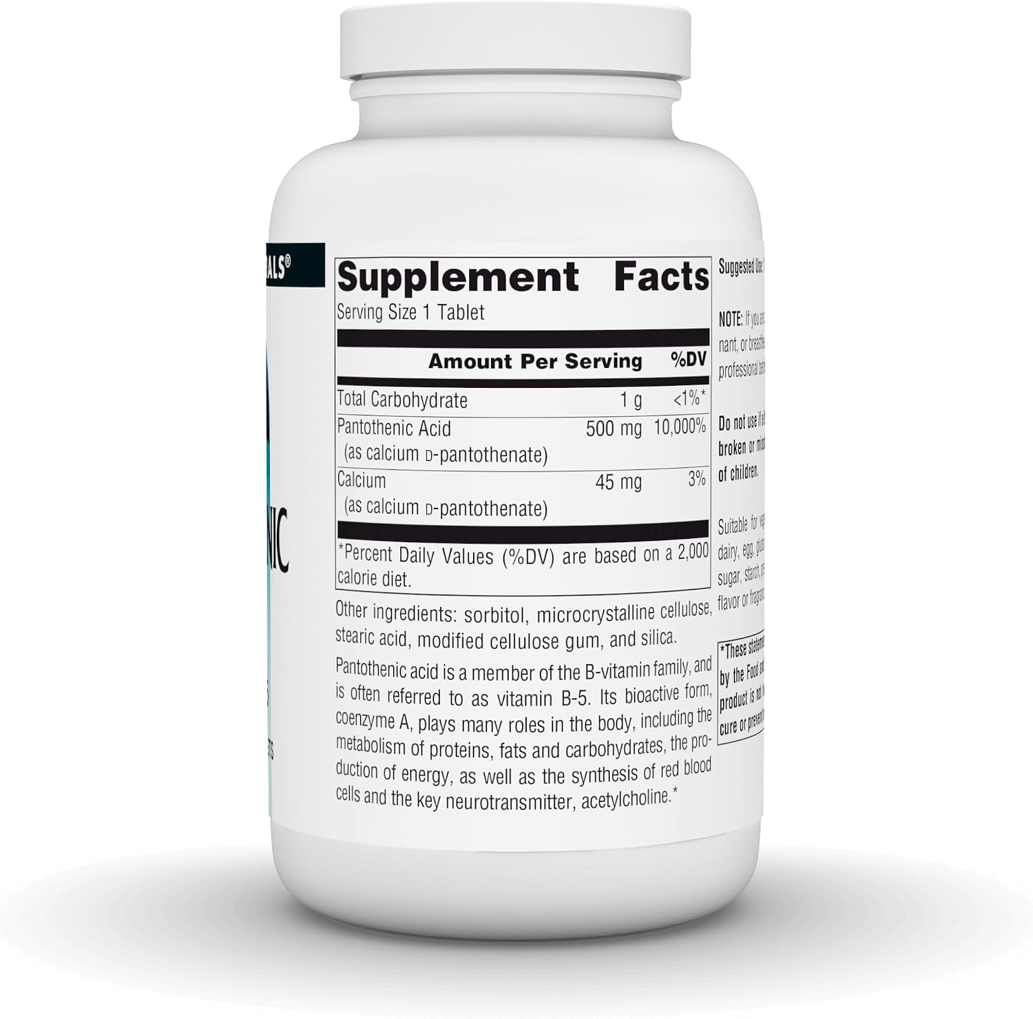Source Naturals Ácido Pantoténico, Vitamina B5 500 mg - 200 Comprimidos Vegetarianos
