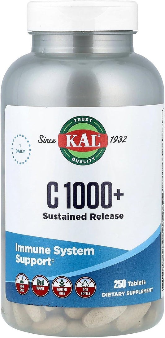 KAL C 1000+ Vitamina C, Liberación Sostenida, 250 Comprimidos