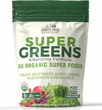 Country Farms Super Greens Sabor Natural, 50 Superalimentos Orgánicos, USDA Organic, Mezcla de Verduras, Frutas, con Fibra, Hongos y Probióticos, Apoya la Energía, 60 Porciones, 900g