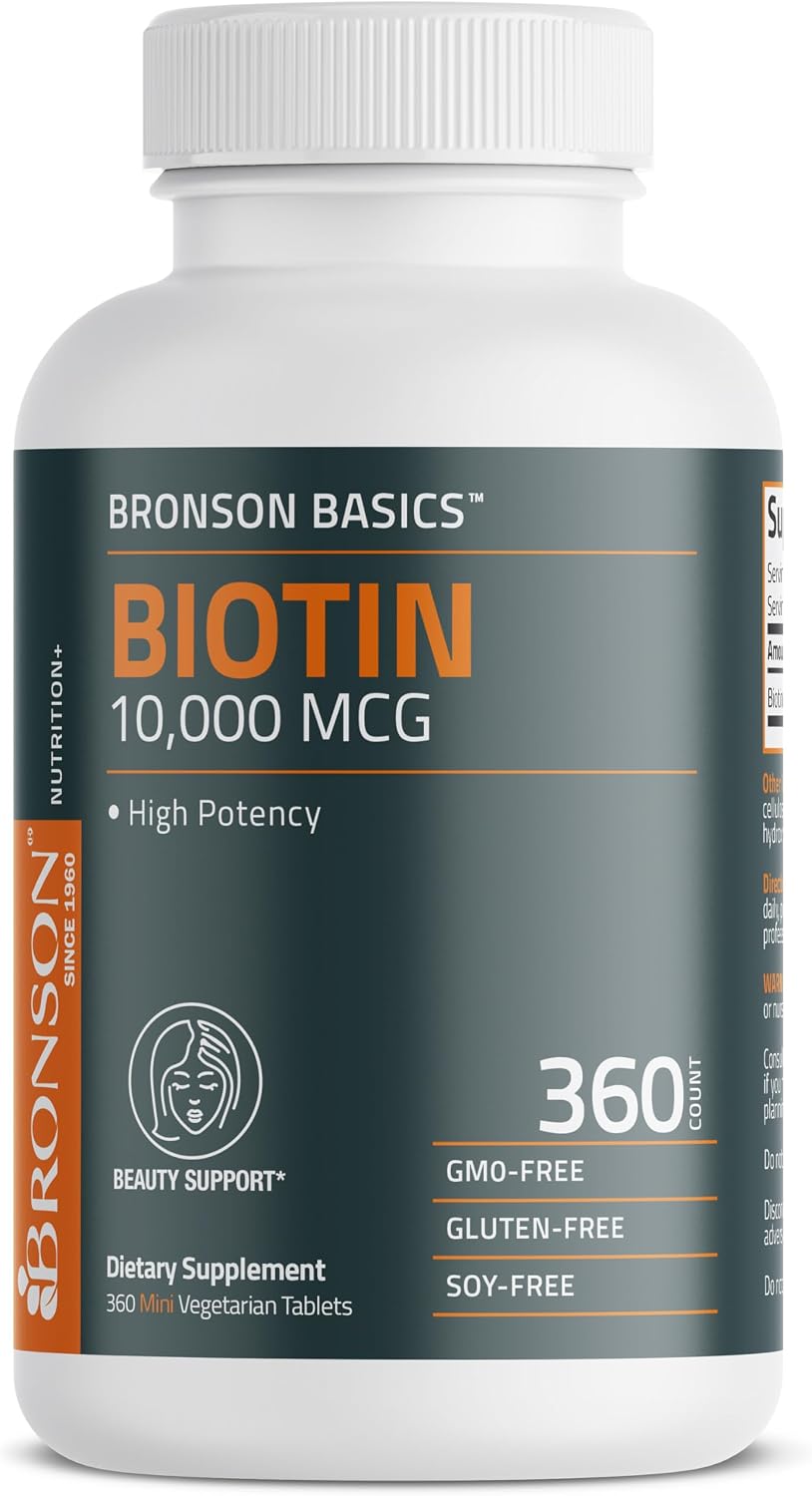 Bronson Biotina 10.000 mcg | 360 Comprimidos | Para el Mantenimiento del Cabello, Piel y Uñas | Vegetariano, No-GMO
