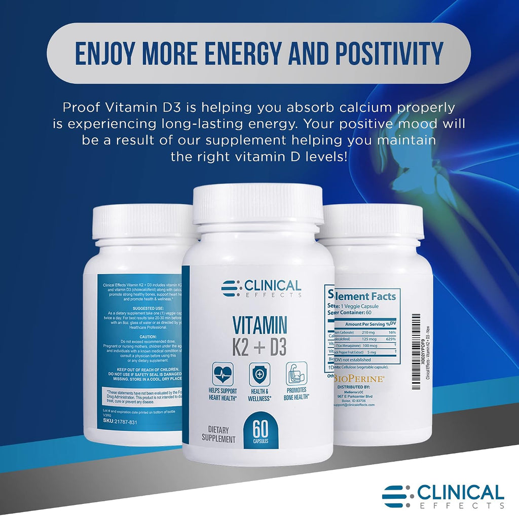 Clinical Effects Vitamina K2 + D3 con Bioperine y Calcio - Pack de 3
