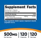 Nutricost Niacina Sin Enrojecimiento (Inositol Hexanicotinato) 500mg, 120 Cápsulas - Vitamina B3