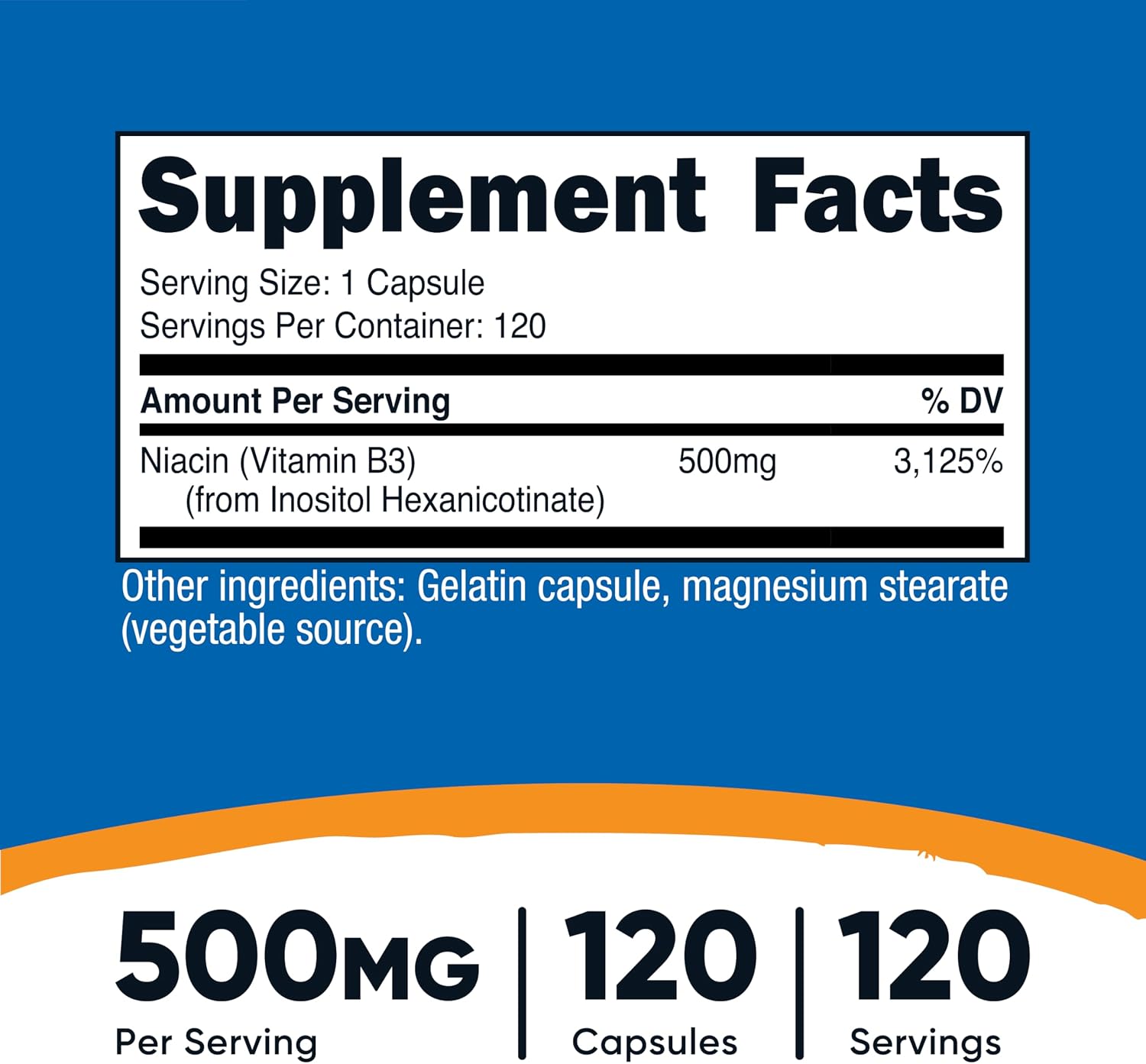 Nutricost Niacina Sin Enrojecimiento (Inositol Hexanicotinato) 500mg, 120 Cápsulas - Vitamina B3