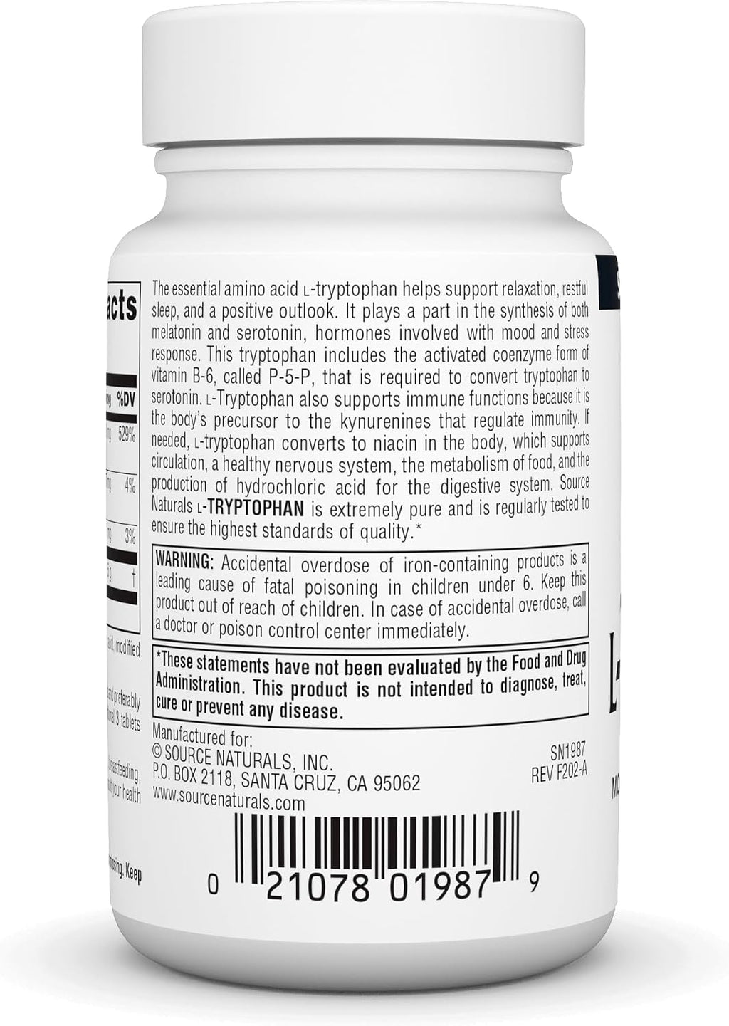 Source Naturals L-Tryptophan with Coenzyme B-6 500 mg - 60 Tablets