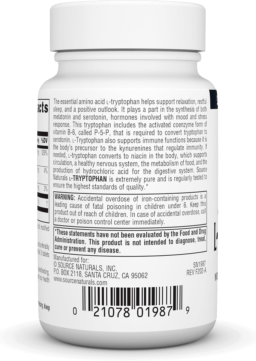 Source Naturals L-Tryptophan with Coenzyme B-6 500 mg - 60 Tablets